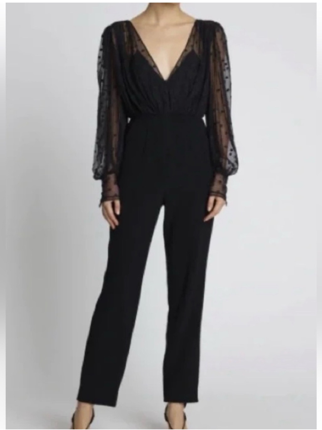 Saloni Jumpsuit Black Polka Dot Print Pleated Accents